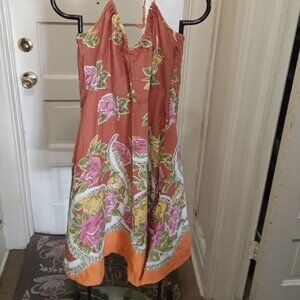 Anthropologie Odille Vintage Y2K orange floral Halter Dress Sz 6